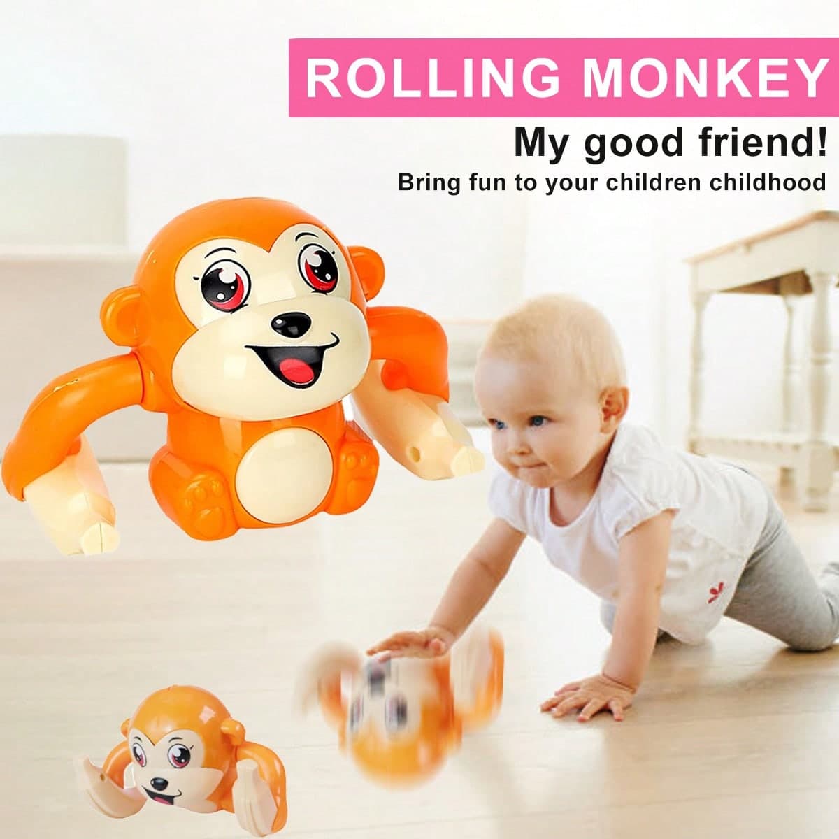 1 pièce Jouet de singe mignon de tombement aléatoire pour les nourrissons pour apprendre à ramper, avec lumières, sons et fonction de danse,